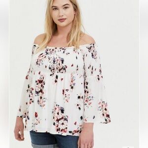 Torrid modal lace up smocked off shoulder floral top